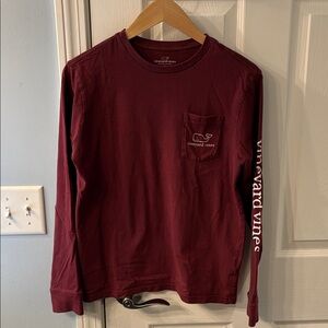 Vineyard Vines Kids Whale Logo Pocket Long Sleeve Tee in Maroon, size L(16)